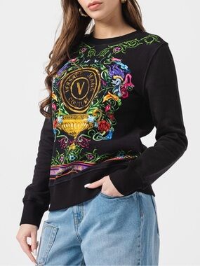 Authentic Versace Jeans Couture Cotton Logo V-Emblem Garden Sweatshirt Small